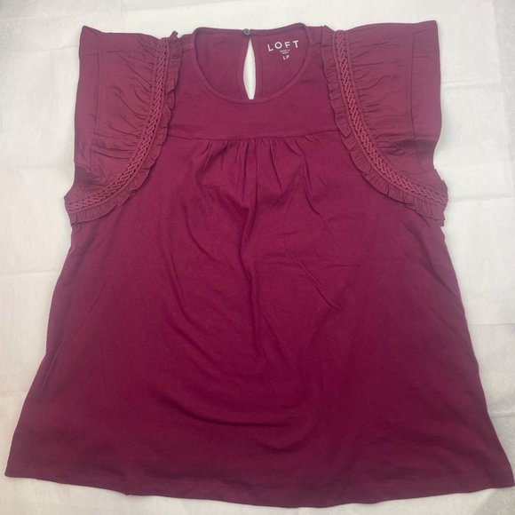 LOFT Women Petite Tiered Ruffle Mixed Media Top Large - Picture 2 of 16